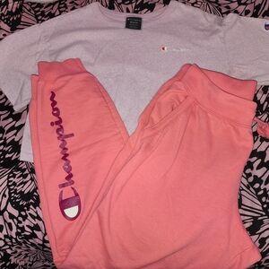 Champion Light Pink Tee and Coral Joggers